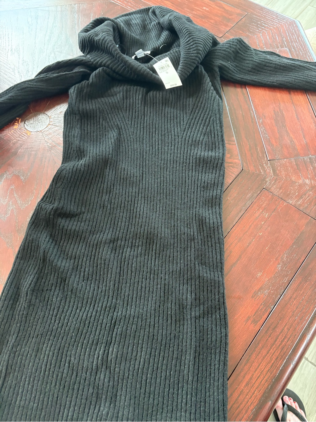 Bar Iii Deep Black Ribbed Hooded Sweater Dress